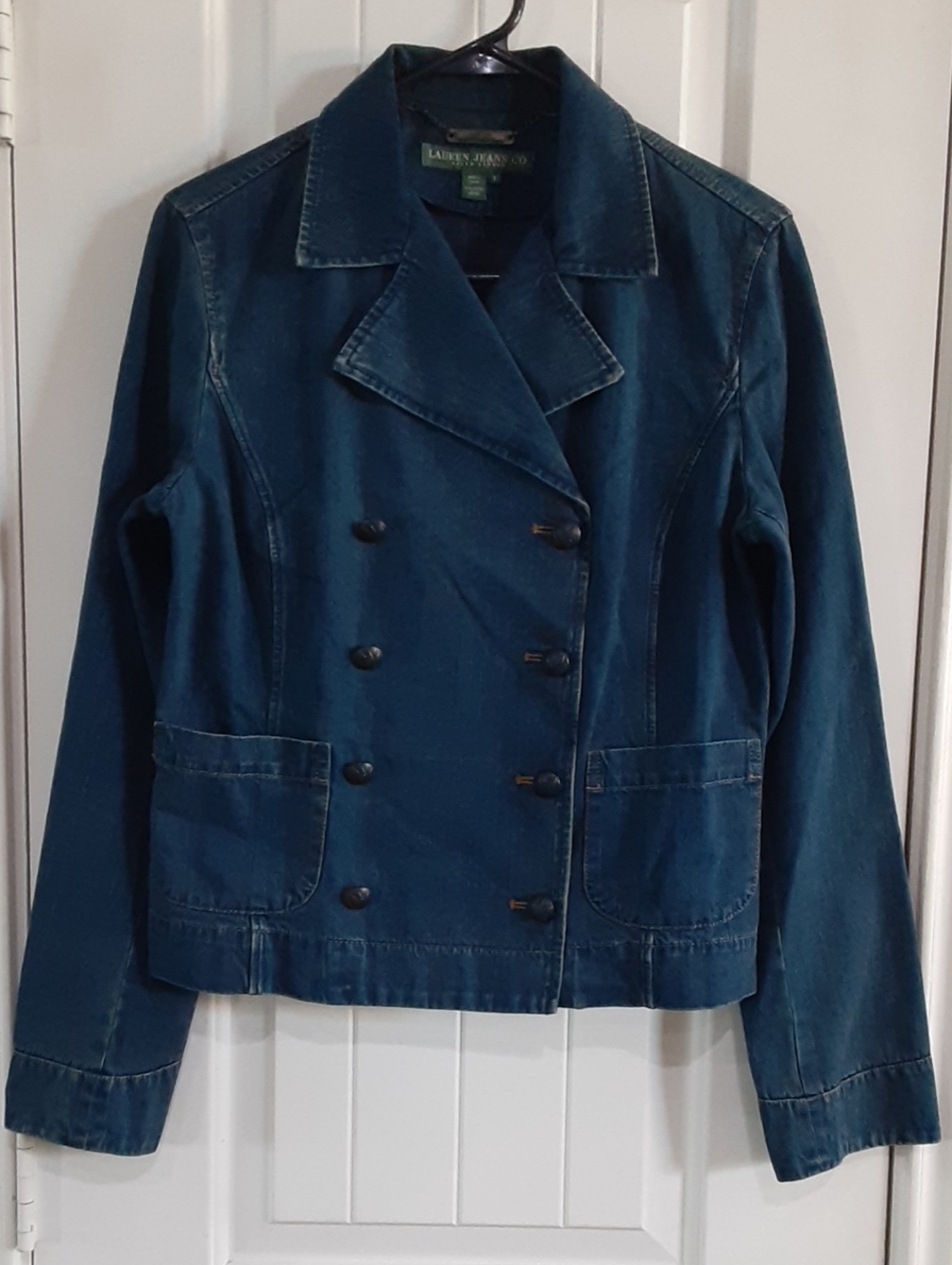 VTG Lauren Jeans Co. Ralph Lauren Denim Pea Coat Jacket Eagle Crest Buttons S